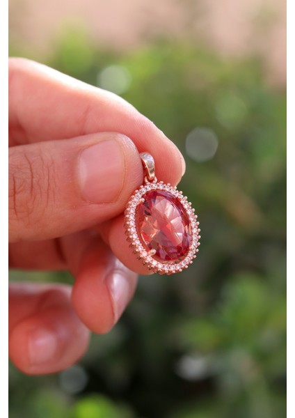 Zultanit Taşlı Elips Model Rose Kaplama Gümüş Kolye 201024751 fiyatları