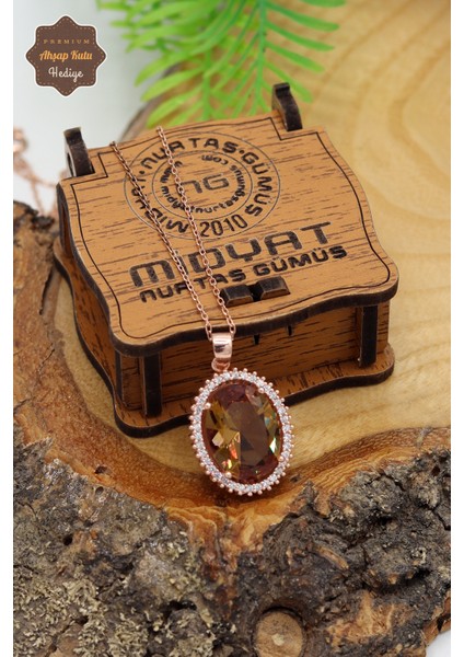 Zultanit Taşlı Elips Model Rose Kaplama Gümüş Kolye 201024751 modelleri