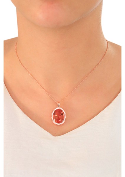 Zultanit Taşlı Elips Model Rose Kaplama Gümüş Kolye 201024751 fırsatları