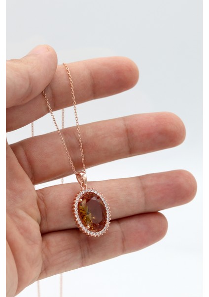 Zultanit Taşlı Elips Model Rose Kaplama Gümüş Kolye 201024751 indirimleri