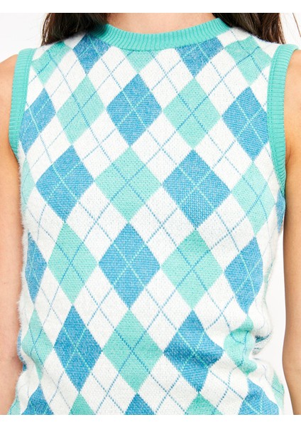 Yeni Sezon Bisiklet Yaka Desenli Kolsuz Triko Elbise fırsatları