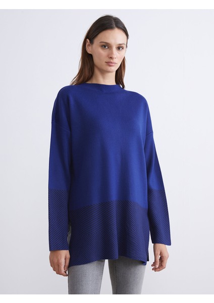 Yeni Sezon Kayık Yaka Desenli Kadın Triko Tunik