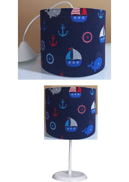 Mavi Denizci 2.li Set M-482 Kumaş Kaplama Genç ve Çocuk Odası Avize ve Abajur Takımı