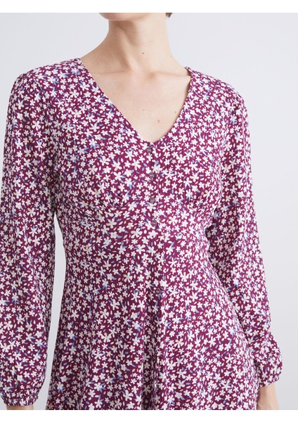 Yeni Sezon V Yaka Çiçekli Mini Elbise modelleri