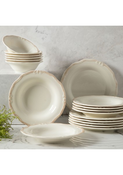 EKRU 18 PARÇA PORSELEN YEMEK TAKIMI