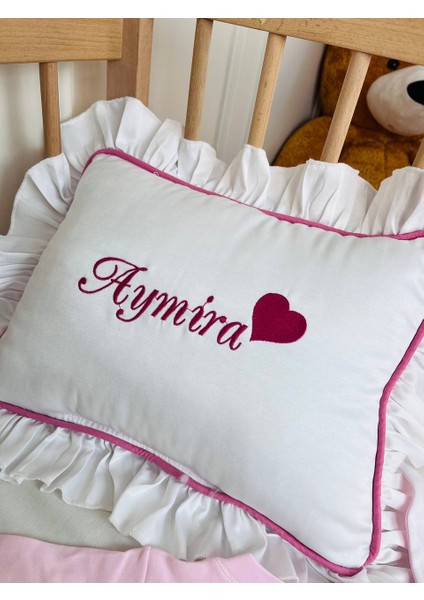 Isimli Hastane Çıkış Seti, Takı Yastığı ve Puset Örtüsü %100 Pamuk 12 Parça 0-3 Ay Nakışlı