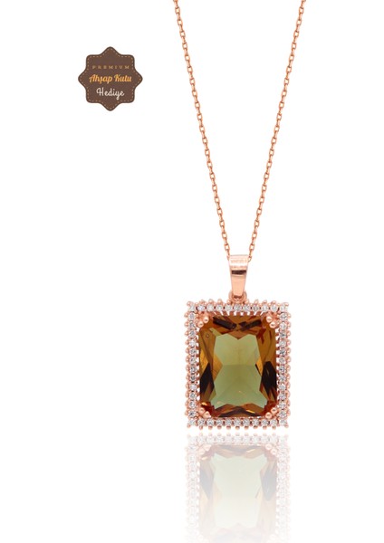 Zultanit Taşlı Dikdörtgen Model Rose Kaplama Gümüş Kolye 201024752