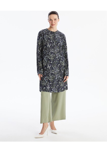 Yeni Sezon Bisiklet Yaka Çiçekli Kadın Tunik