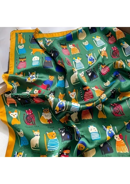Trendlover Kedi Desenli Yeşil Eşarp, Fular, Bandana modelleri