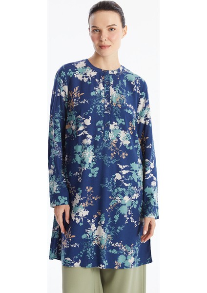 Yeni Sezon Bisiklet Yaka Çiçekli Kadın Tunik