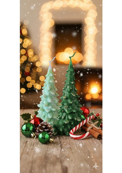 ​yılbaşı Hediyesi | El Yapımı Parlak Simli Çam Ağacı Mum | Kış Temalı Dekoratif Kokulu Mum