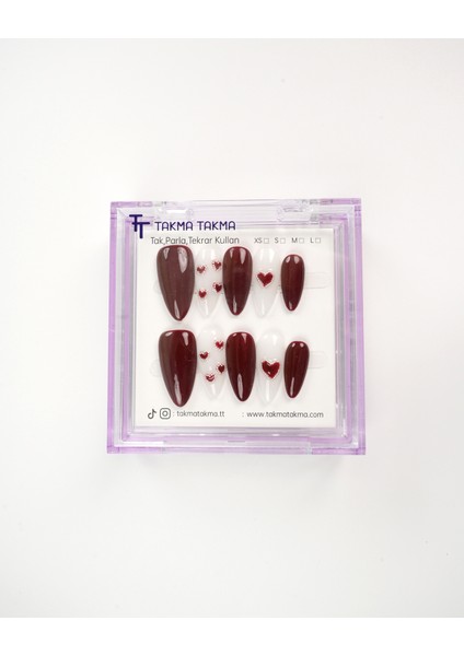 10'lu Bordo Uzun Badem UBD1521 Tekrar Kullanılabilir El Yapımı Protez Takma Tırnak - Bordo-S fiyatları