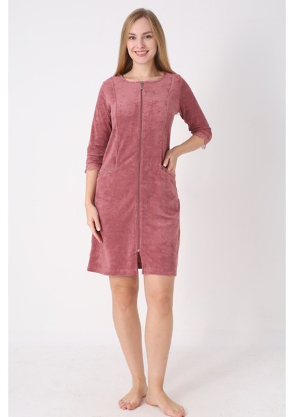 Fermuarlı Dantel Detaylı Pamuklu Havlu Elbise