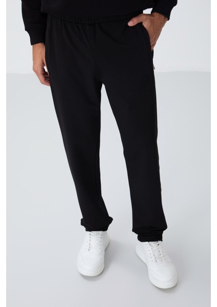 Siyah Fermuar Cepli Dar Kalıp Klasik Paça Erkek Eşofman Alt - 84669