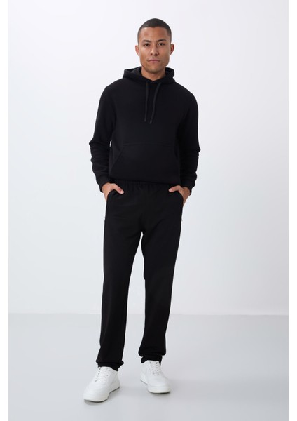 Siyah Fermuar Cepli Dar Kalıp Klasik Paça Erkek Eşofman Alt - 84669