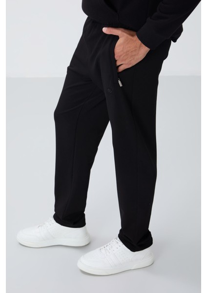 Siyah Fermuar Cepli Dar Kalıp Klasik Paça Erkek Eşofman Alt - 84669