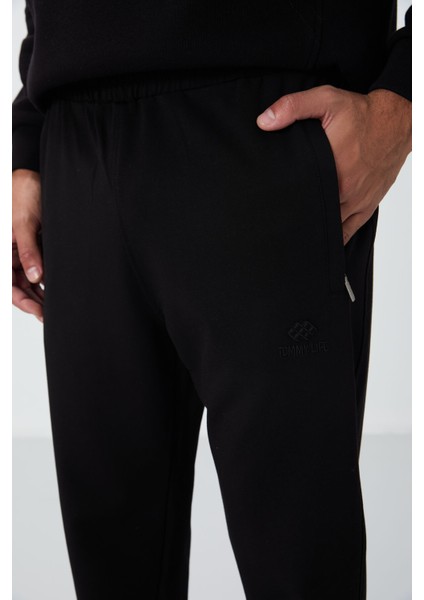 Siyah Fermuar Cepli Dar Kalıp Klasik Paça Erkek Eşofman Alt - 84669