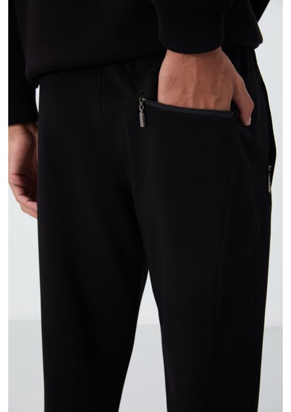 Siyah Fermuar Cepli Dar Kalıp Klasik Paça Erkek Eşofman Alt - 84669