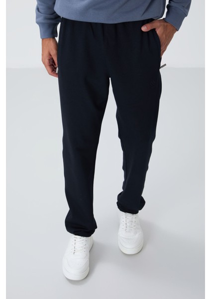 Lacivert Fermuar Cepli Dar Kalıp Klasik Paça Erkek Eşofman Alt - 84669