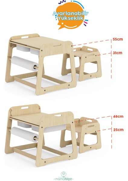 My Table - Montessori Aktivite Masası ve Sandalyesi Veyazı Tahtası
