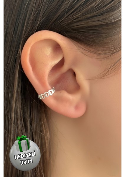 Deliksiz Kalp Model Earcuff Kıkırdak Küpe 18K Kaplama Küpe 1 Adet