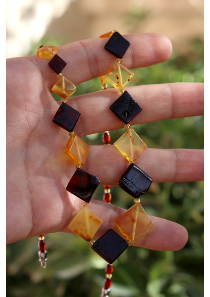 Sarı Siyah Orijinal Damla Kehribar Bay Bayan Kolye 201024766 modelleri