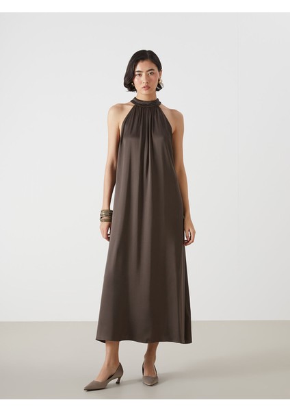 Yeni Sezon Kadın Halter Yaka Düz Elbise