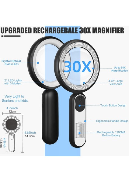 Hafif, El Tipi Hafif Parlak Büyütme ile Şarj Edilebilir Büyüteç 21 LED 3 Mod Aydınlatma Kitabı Büyüteç (Yurt Dışından) indirimleri