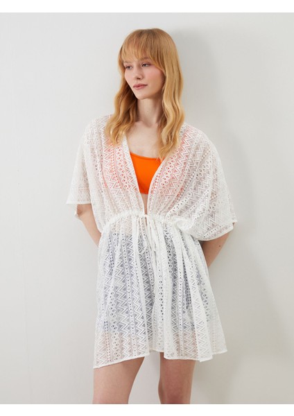 Yeni Sezon Şal Yaka Dantelli Plaj Elbisesi