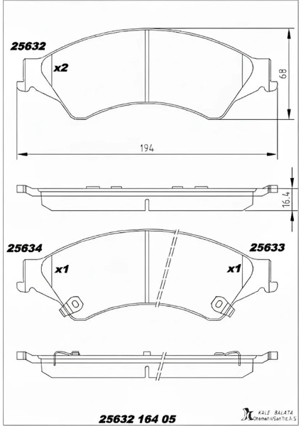 Ford Ranger 2011> Ön Fren Balatası | Kale Balata 25632 164 05 - AB31 2L361 Ab