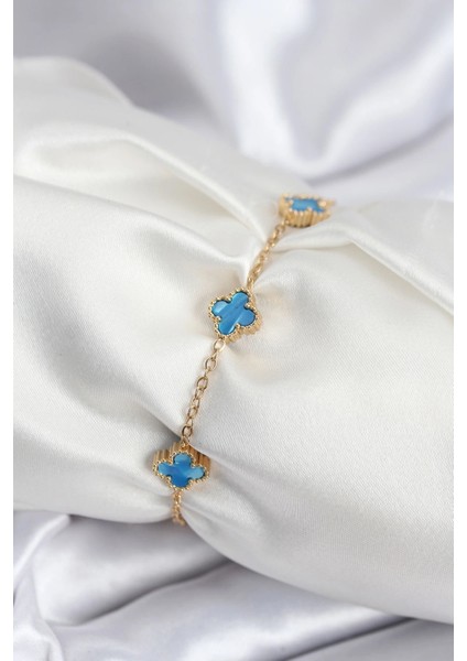 316L Çelik Gold Renk Buz Mavisi Baby Boy Yonca Kadın Bileklik