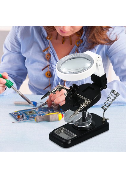 Demir Braket ve Yardımcı Klips Bakım ile LED Işıksal Büyüteç, Büyüteç Pille Destekli Ayarlanabilir Loupe B (Yurt Dışından) indirimleri