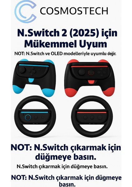 Switch 2 Joy-Con-Wheel Direksiyon & Grip Seti – 4 In 1 Oyun Aksesuar Paketi modelleri