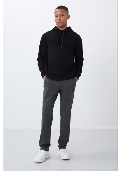 Antrasit Melanj Fermuar Cepli Dar Kalıp Klasik Paça Erkek Eşofman Alt - 84669