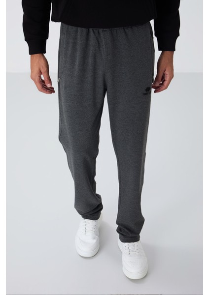 Antrasit Melanj Fermuar Cepli Dar Kalıp Klasik Paça Erkek Eşofman Alt - 84669