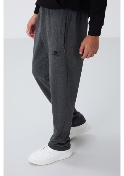 Antrasit Melanj Fermuar Cepli Dar Kalıp Klasik Paça Erkek Eşofman Alt - 84669
