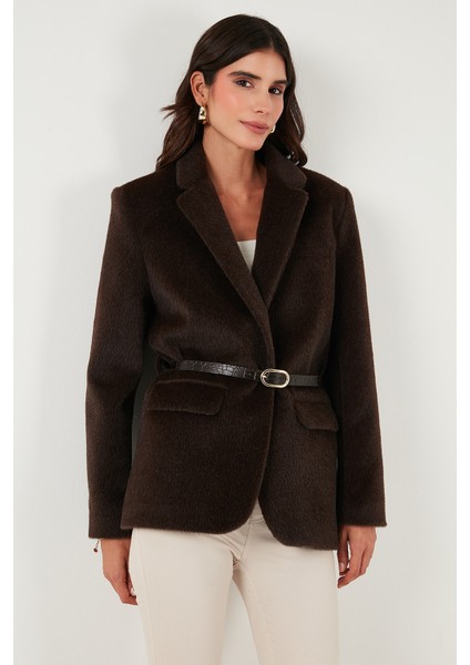 Regular Fit Astarlı Kemer Detaylı Peluş Dokulu Ceket Bayan Ceket 6839490