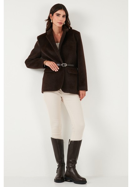 Regular Fit Astarlı Kemer Detaylı Peluş Dokulu Ceket Bayan Ceket 6839490
