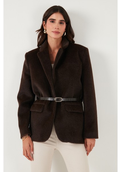 Regular Fit Astarlı Kemer Detaylı Peluş Dokulu Ceket Bayan Ceket 6839490