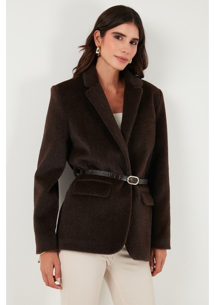 Regular Fit Astarlı Kemer Detaylı Peluş Dokulu Ceket Bayan Ceket 6839490