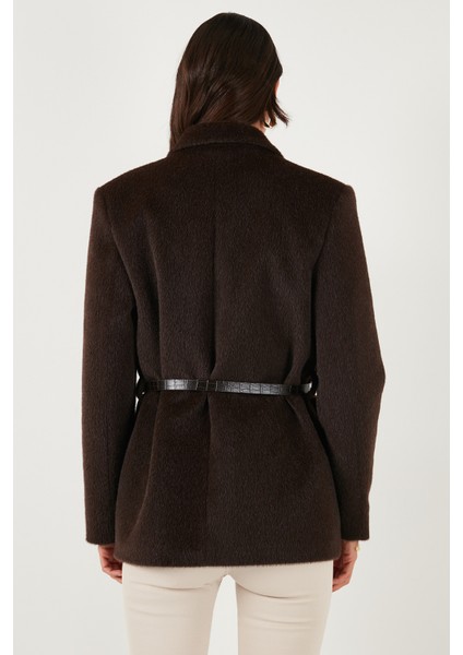 Regular Fit Astarlı Kemer Detaylı Peluş Dokulu Ceket Bayan Ceket 6839490