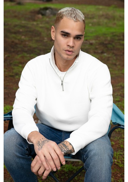 Pamuklu Regular Fit Yarım Fermuarlı Dik Yaka Sweat Erkek Sweat 59052592