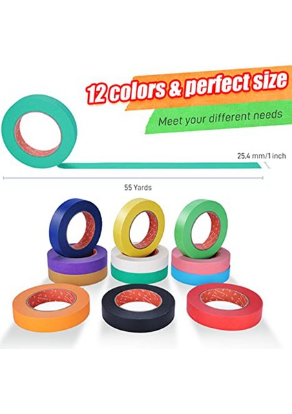 Renkli Maskeleme Bandı Toplu 1.980 Ayak x 1 Inç 12 Renk - Bant Ruloları (Yurt Dışından) fırsatları