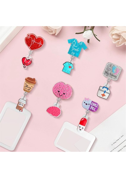 6 Adet Komik Hemşirelik Kimlik Kartı Parıltılı Rozet Tutucu Geri Çekilebilir Klips (Yurt Dışından) fiyatları