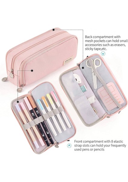 Angoo Kalem Kutusu 3 Bölmeli Kese Kalem Çantası Okul Gençler Için (Pembe) (Yurt Dışından) fiyatları