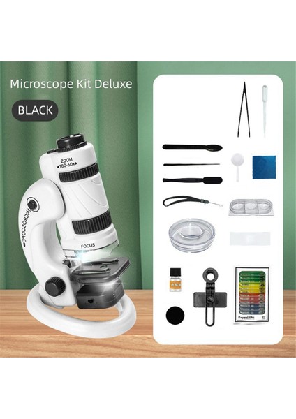 Çocuk Bilim Mikroskop Kiti 60-180X Educational Mini Cep El Taşına Taşıyan Akıllı Telefon Mikroskop LED Açık Beyaz+Siyah (Yurt Dışından) indirimleri