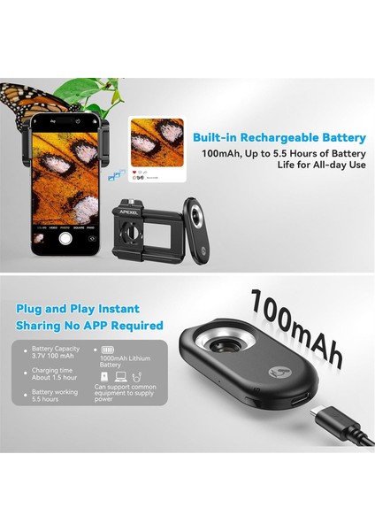 Apexel Telefon Mikroskop Lens, 100X Telefon Lens Nano Zoom, LED Uv Işığı/cpl/universal Clip 100X ile Android/iphone Için (Yurt Dışından) modelleri