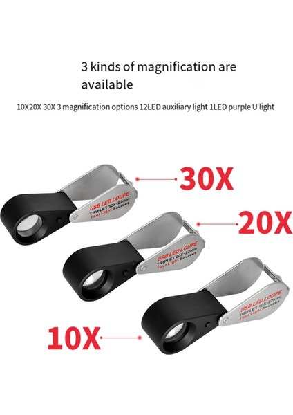 Şarj Edilebilir Dört Renkli Işık Kaynağı 13LED Büyüteç Elmas Kuyumcu Loupe Kolye Mücevher Uv Lambası Mini Cep 10X (Yurt Dışından) fiyatları