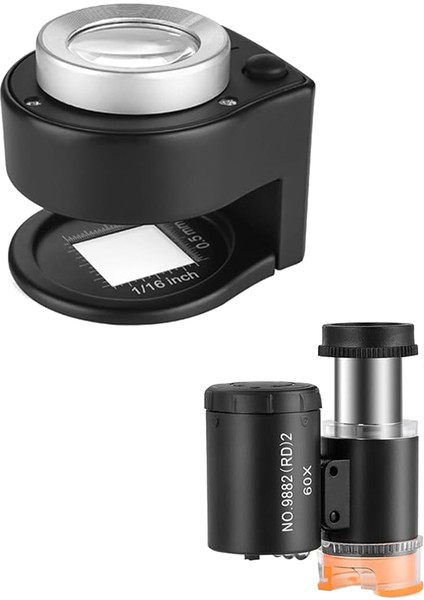 30X Loupe Büyüteç ve 60X Mini Mikroskob, Masaüstü Taşınabilir Metal Büyüteç Katlama Ölçekli Dikiş Magnifleme Cam (Yurt Dışından)