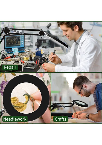 Işık ve Stand ile Büyüteç, 10X Büyüteç Lambası, Kelepçeli 2&#39;si 1 Arada Masa Lambası, 3 Renk Modu (Yurt Dışından) fırsatları